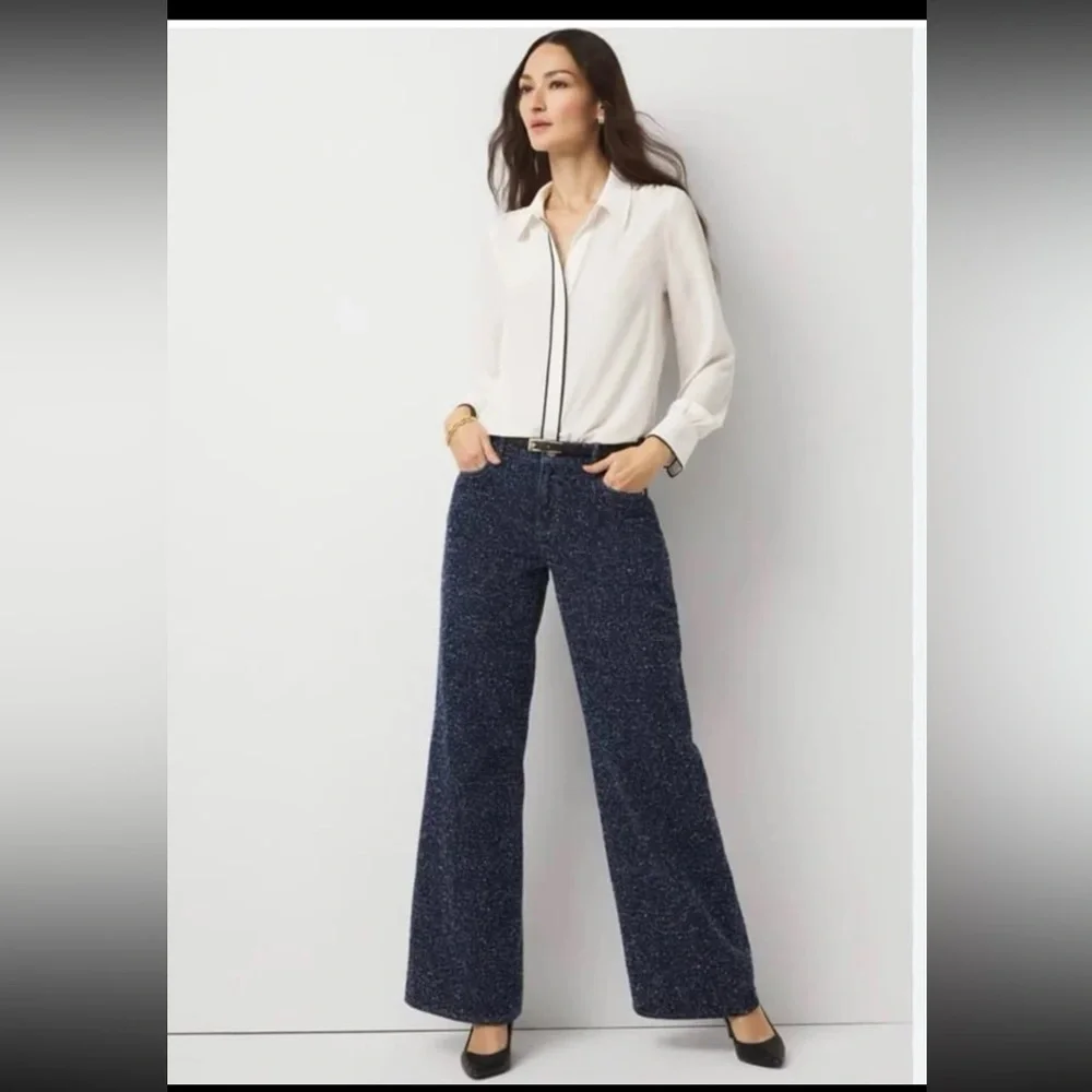 NWT WHBM White House Black Market Bouclé Mid Rise Wide Leg Jean size 12s - Picture 5 of 12